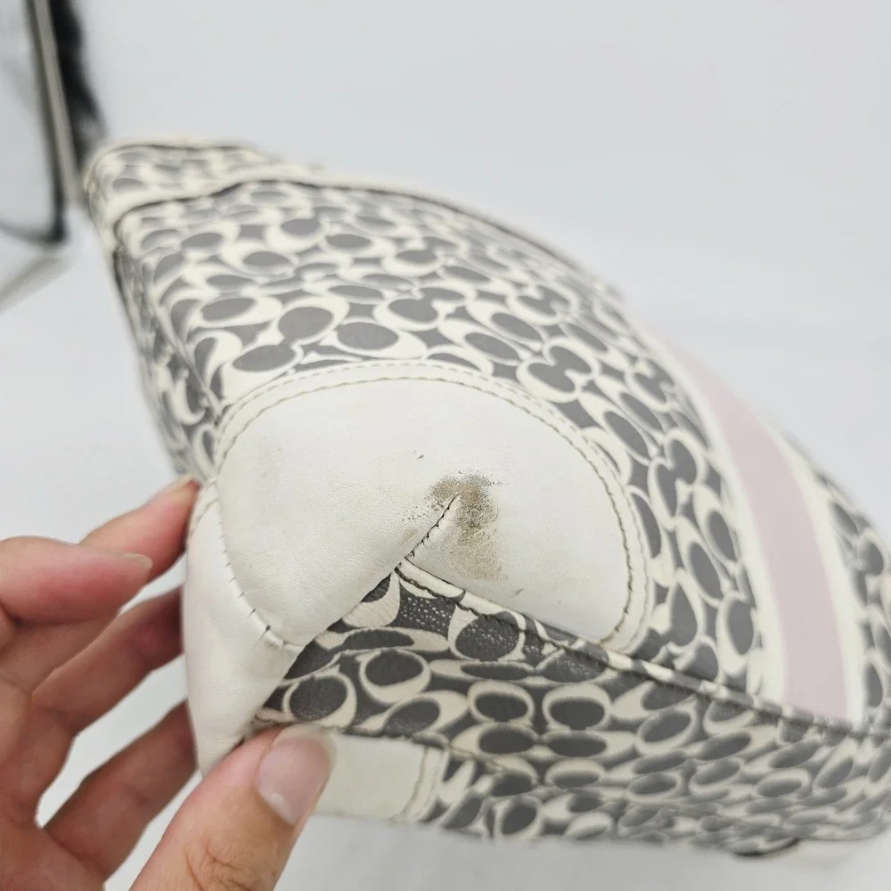 Coach Chelsea Heritage Stripe Tote Bag Purse Gray White Pink M1093-F15137